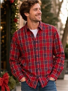 Gymboree Red Tartan Plaid Cotton Button Down Shirt Adult M NWT
